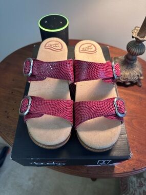 NEW Dansko Sophie Red Leather Double-Buckle Slide Sandals